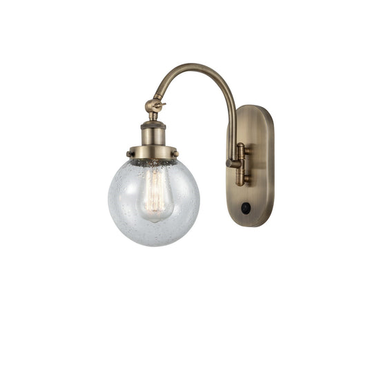 Innovations Beacon 6in 1-Light Swing Arm Lamp | Industrial Antique Brass Steel and Seedy Glass | Bedroom & Living Room Reading | Model 918-1W-AB-G204-6