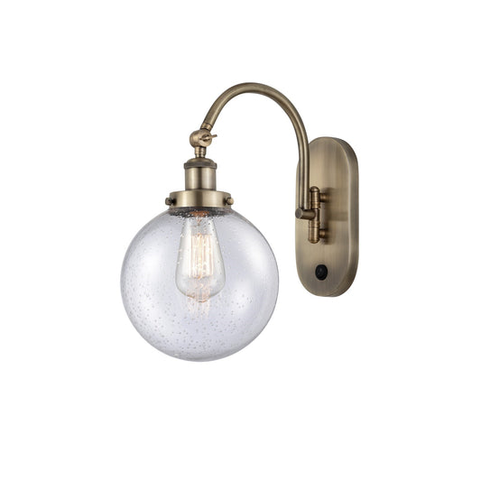 Innovations Beacon 8in 1-Light Swing Arm Lamp | Industrial Antique Brass Steel and Seedy Glass | Bedroom & Living Room Reading | Model 918-1W-AB-G204-8