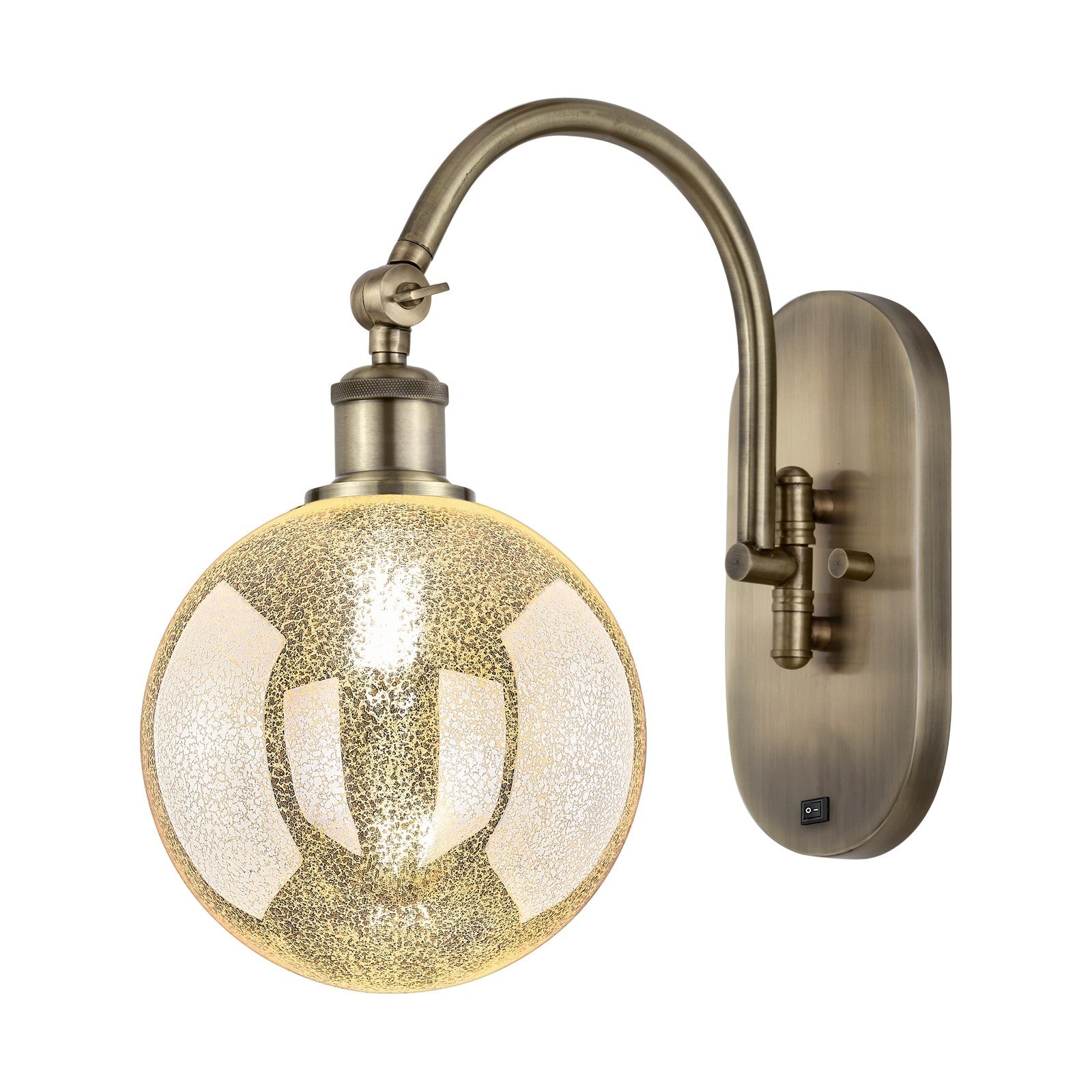 Innovations Beacon 8in 1-Light Swing Arm Sconce | Industrial Antique Brass and Mercury Seeded Glass | Bedroom & Hallway Accent | Model 918-1W-AB-G208-8
