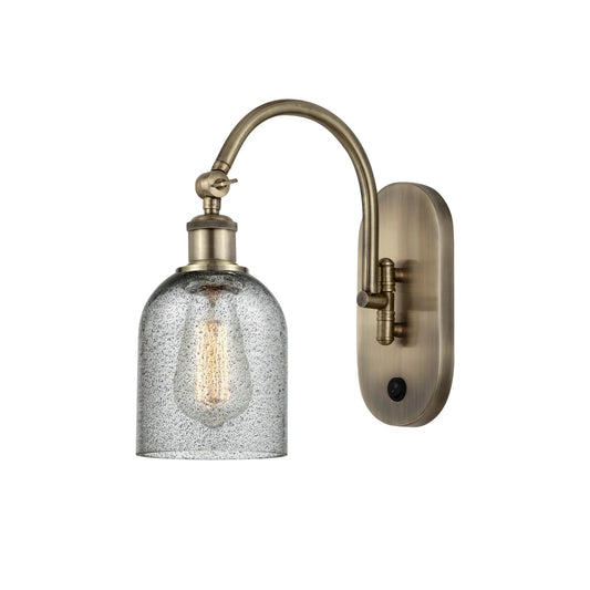 Innovations Caledonia 5in 1-Light Wall Sconce | Industrial Antique Brass and Charcoal Glass | Bedroom & Hallway Accent Light | Model 918-1W-AB-G257