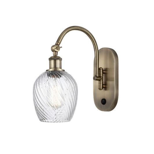 Innovations Salina 1-Light Wall Sconce | Industrial Antique Brass Steel and Clear Spiral Fluted Glass | Bedroom & Hallway Accent | Model 918-1W-AB-G292