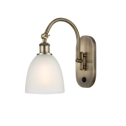 Innovations Castile 1-Light Wall Sconce | Industrial Antique Brass Steel and White Glass Dome | Bathroom & Hallway Accent | Model 918-1W-AB-G381