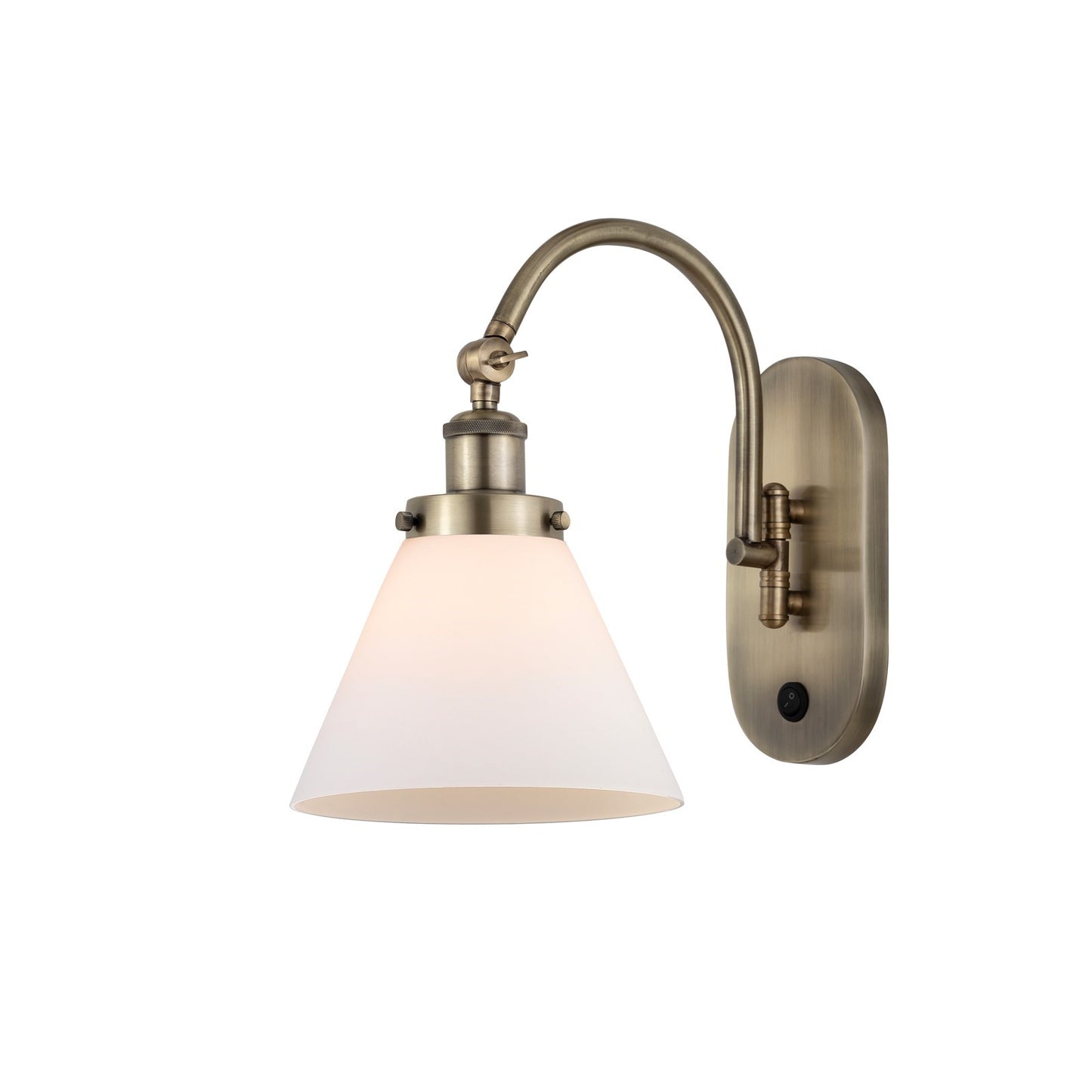 Innovations Cone 8in 1-Light Swing Arm Lamp | Industrial Antique Brass Steel and Matte White Frosted Glass | Living Room & | Model 918-1W-AB-G41-LED