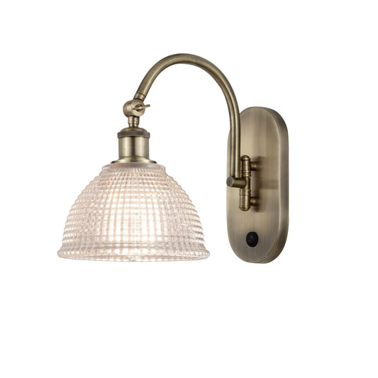 Innovations Arietta 8in 1-Light Wall Sconce | Industrial Antique Brass Steel and Clear Glass | Bedroom & Hallway Accent Light | Model 918-1W-AB-G422