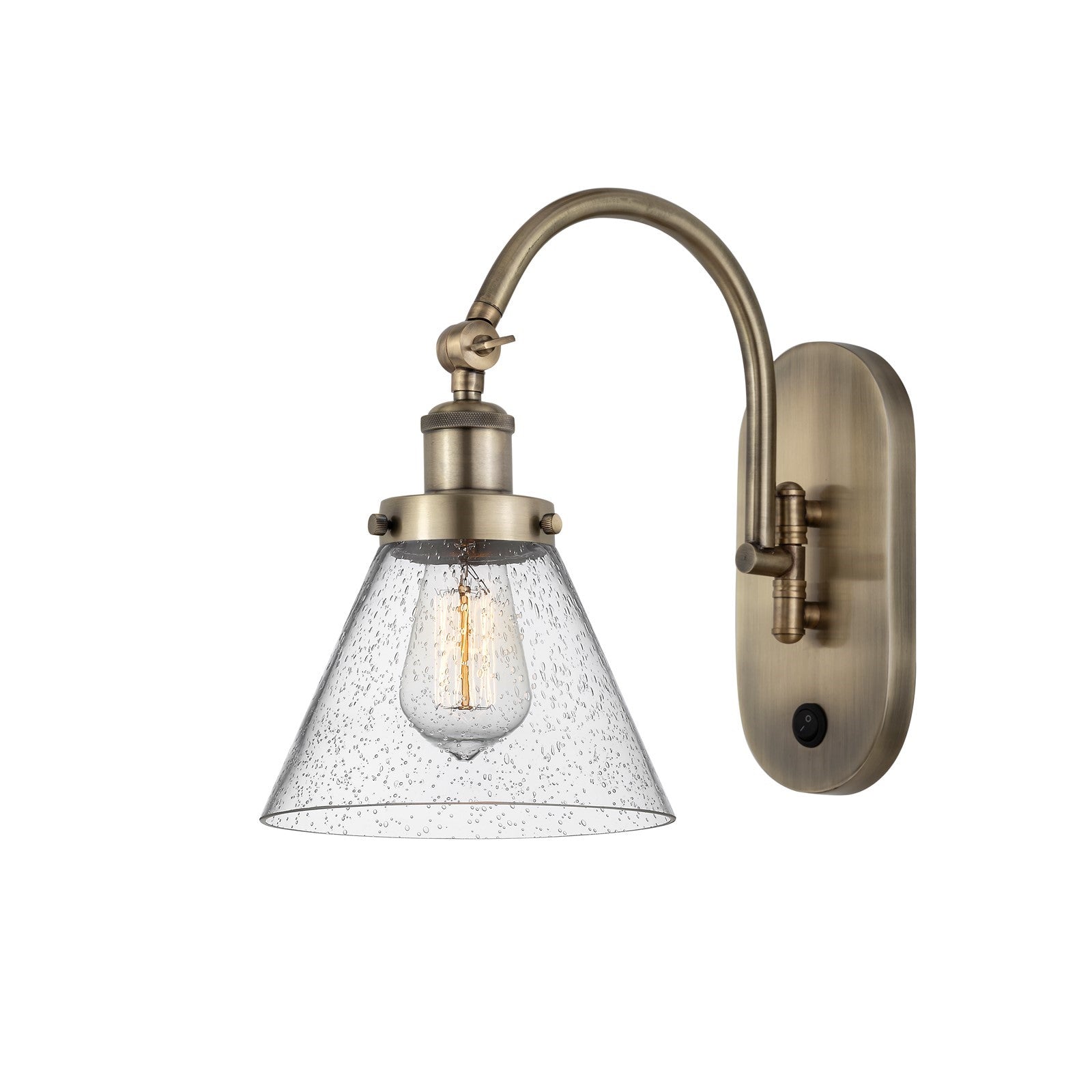 Innovations Cone 8in 1-Light Swing Arm Lamp | Industrial Antique Brass Steel and Seedy Glass | Kitchen Island & Reading Nook | Model 918-1W-AB-G44-LED