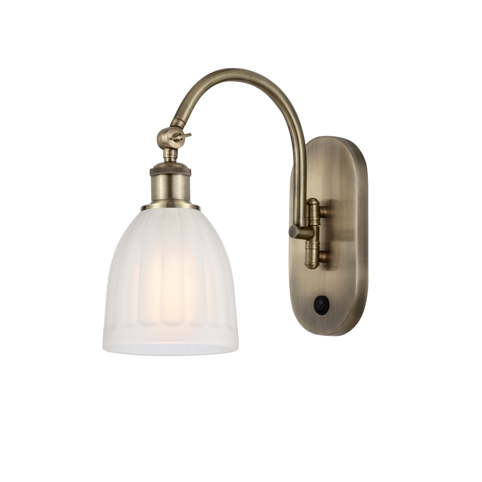 Innovations Brookfield 6in 1-Light Wall Sconce | Industrial Antique Brass and White Frosted Ribbed Glass | Hallway & Bathroom | Model 918-1W-AB-G441