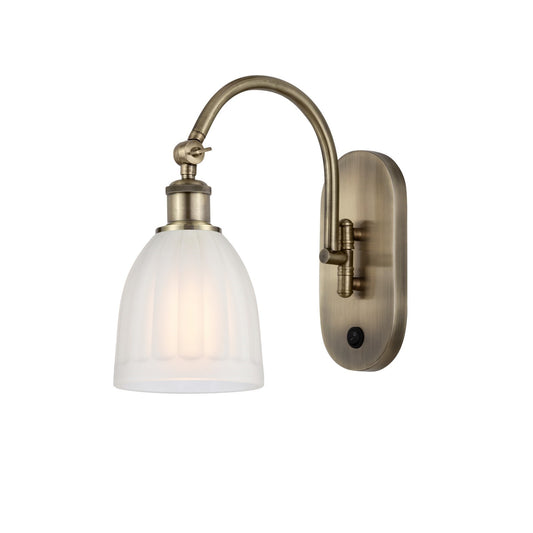 Innovations Brookfield 6in 1-Light Wall Sconce | Industrial Antique Brass and White Frosted Ribbed Glass | Hallway & Bathroom | Model 918-1W-AB-G441