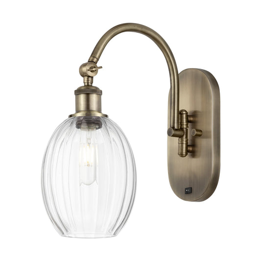 Innovations Preston Bulb 6in 1-Light Wall Sconce | Industrial Antique Brass Steel and Clear Glass | Bedroom & Hallway Accent | Model 918-1W-AB-G459-6CL