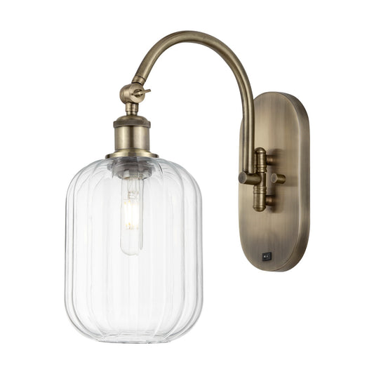 Innovations Preston Cylinder 7in 1-Light Wall Sconce | Industrial Antique Brass Steel and Clear Glass | Bedroom & Hallway | Model 918-1W-AB-G460-7CL