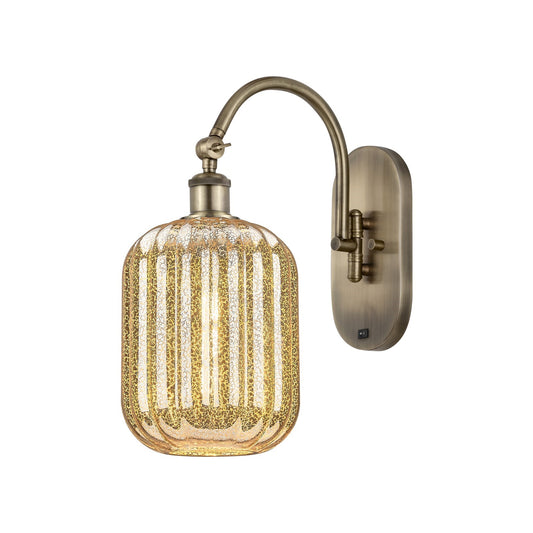 Innovations Preston Cylinder 7in 1-Light Wall Sconce | Industrial Antique Brass Steel and Mercury Glass | Bedroom & Hallway | Model 918-1W-AB-G460-7ME