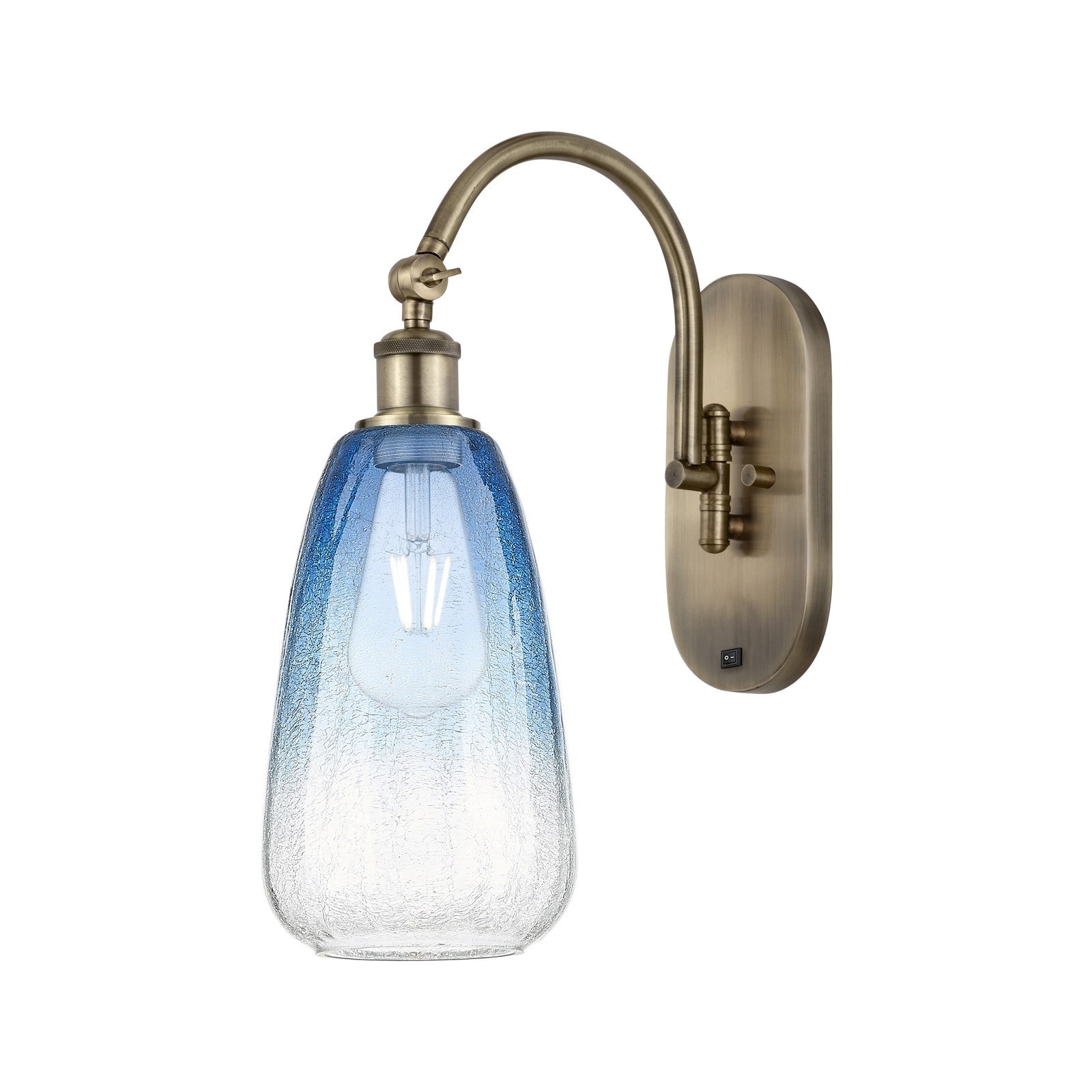 Innovations Brookhaven Almond 6in 1-Light Wall Sconce | Industrial Antique Brass and Sapphire Blue Glass | Bedroom & Hallway | Model 918-1W-AB-G480-6SB