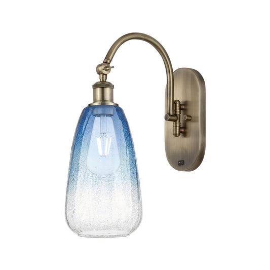 Innovations Brookhaven Almond 6in 1-Light Wall Sconce | Industrial Antique Brass and Sapphire Blue Glass | Bedroom & Hallway | Model 918-1W-AB-G480-6SB