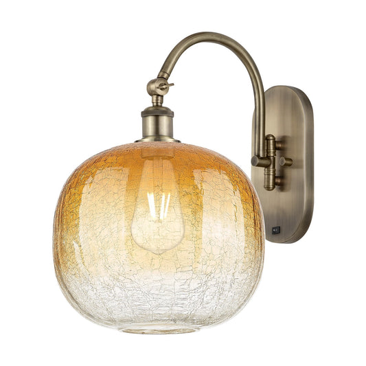 Innovations Brookhaven Sphere 10.5in 1-Light Wall Sconce | Industrial Antique Brass and Amber Glass | Bathroom & Hallway | Model 918-1W-AB-G481-10AM