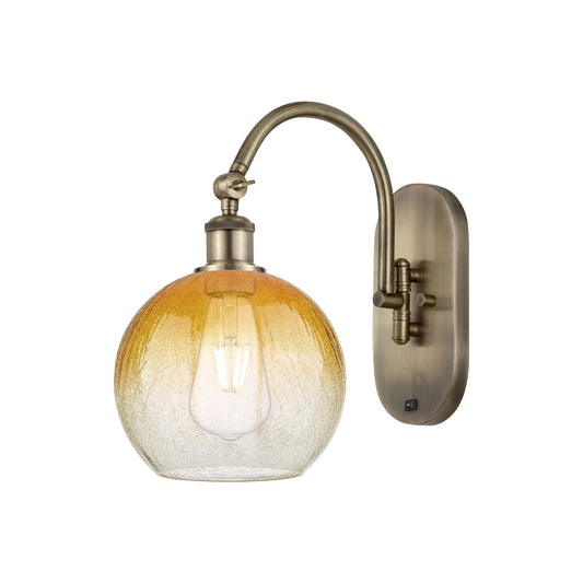 Innovations Brookhaven Globe 7.88in 1-Light Wall Sconce | Industrial Antique Brass and Amber Glass | Bathroom & Hallway Accent | Model 918-1W-AB-G483-8AM