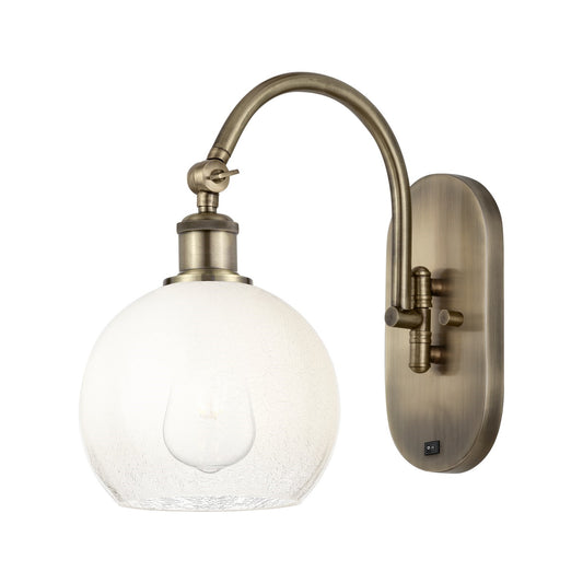 Innovations Brookhaven Globe 8in 1-Light Wall Sconce | Industrial Antique Brass Steel and Opal Glass | Bedroom & Hallway Accent | Model 918-1W-AB-G483-8OP