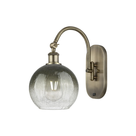 Innovations Brookhaven Globe 8in 1-Light Wall Sconce | Industrial Antique Brass Steel and Slate Glass | Bedroom & Hallway | Model 918-1W-AB-G483-8SL