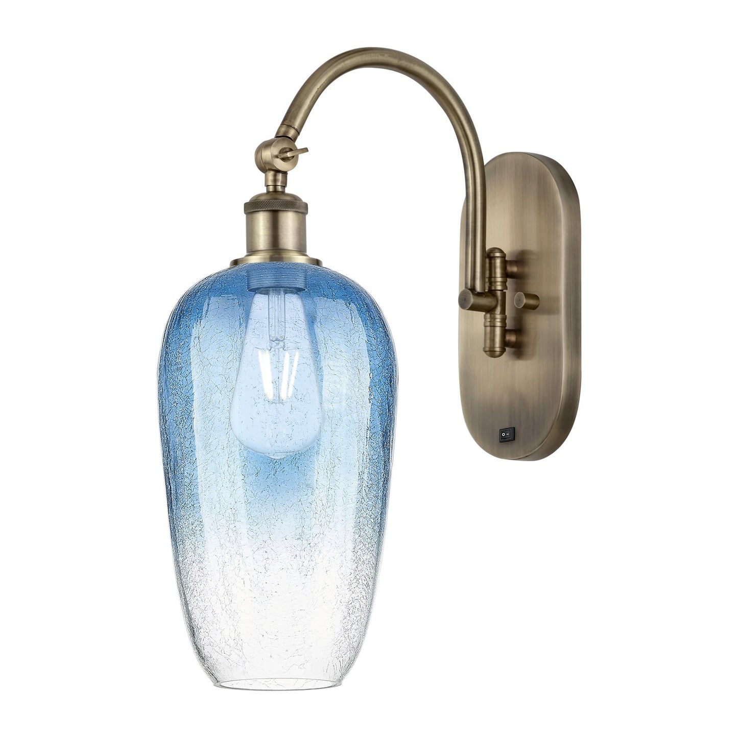 Innovations Brookhaven Flute 7in 1-Light Wall Sconce | Industrial Antique Brass Steel and Sapphire Blue Glass | Bedroom & | Model 918-1W-AB-G484-7SB