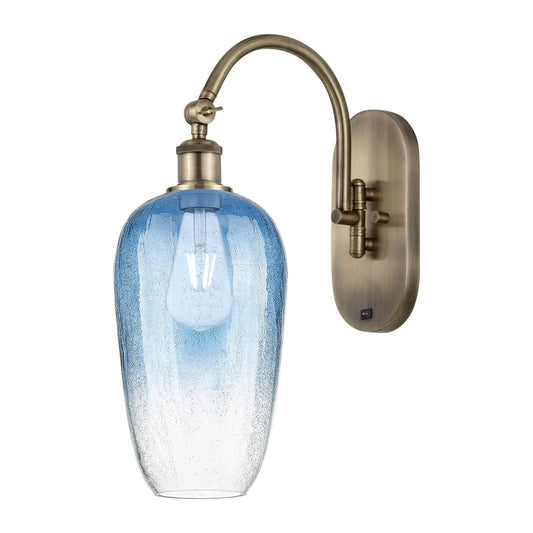 Innovations Brookhaven Flute 7in 1-Light Wall Sconce | Industrial Antique Brass Steel and Sapphire Blue Glass | Bedroom & | Model 918-1W-AB-G484-7SB