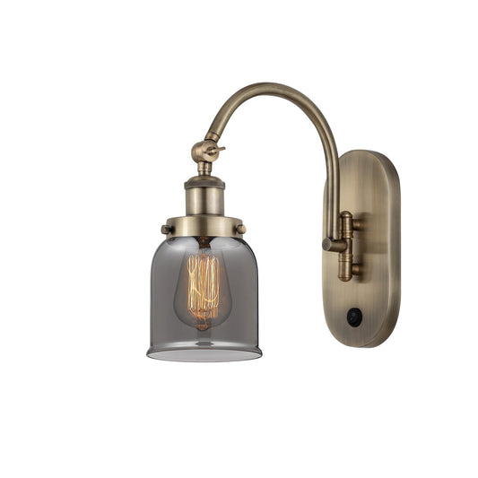 Innovations Bell 5in 1-Light Swing Arm Lamp | Industrial Antique Brass Steel and Light Smoke Glass | Bedroom & Living Room Reading | Model 918-1W-AB-G53