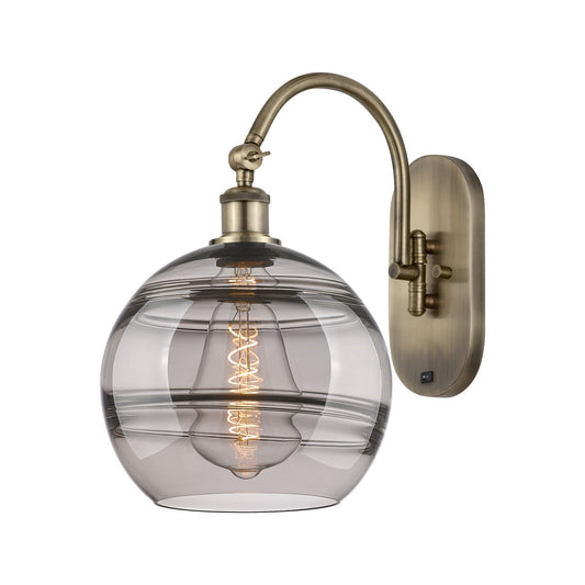 Innovations Rochester 10in 1-Light Wall Sconce | Industrial Antique Brass Steel and Light Smoke Glass | Living Room & Hallway | Model 918-1W-AB-G556-10SM