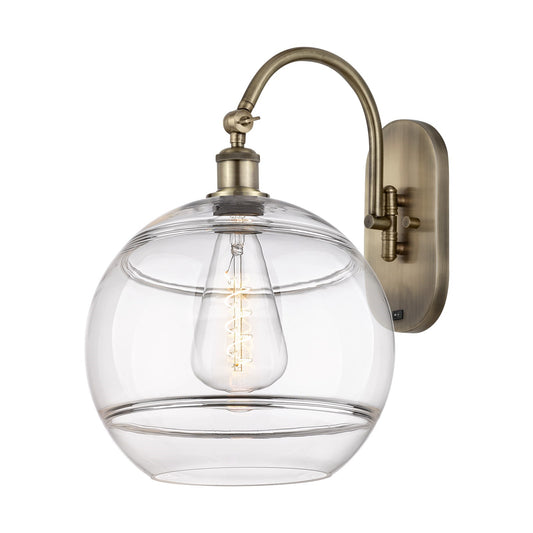 Innovations Rochester 12in 1-Light Wall Sconce | Industrial Antique Brass Steel and Clear Glass | Living Room & Hallway Accent | Model 918-1W-AB-G556-12CL