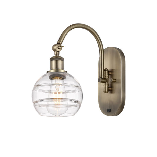 Innovations Rochester 6in 1-Light Wall Sconce | Industrial Antique Brass and Clear Glass | Bedroom & Hallway Accent | Model 918-1W-AB-G556-6CL