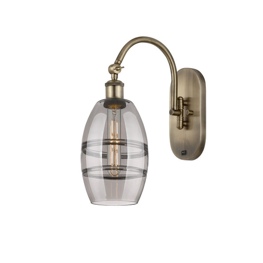 Innovations Vaz 6in 1-Light Wall Sconce | Industrial Antique Brass and Light Smoke Glass | Bedroom & Hallway Accent | Model 918-1W-AB-G557-6SM