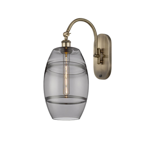 Innovations Vaz 8in 1-Light Wall Sconce | Industrial Antique Brass Steel and Light Smoke Glass | Bedroom & Hallway Accent | Model 918-1W-AB-G557-8SM