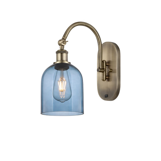 Innovations Bella 6in 1-Light Wall Sconce | Industrial Antique Brass Steel and Blue Glass | Bedroom & Hallway Accent | Model 918-1W-AB-G558-6BL