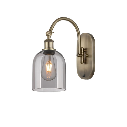 Innovations Bella 6in 1-Light Wall Sconce | Industrial Antique Brass and Light Smoke Glass | Hallway & Bathroom Accent | Model 918-1W-AB-G558-6SM