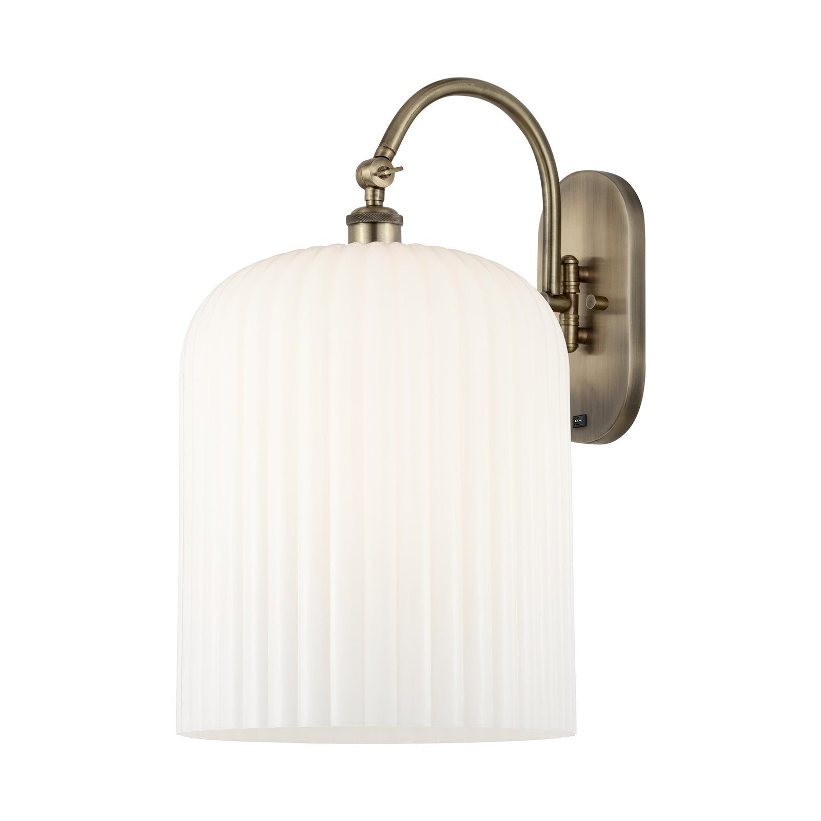 Innovations Bridal Veil 12in 1-Light Wall Sconce | Industrial Antique Brass and Gloss White Ribbed Glass | Hallway & Bathroom | Model 918-1W-AB-G559-12GWH
