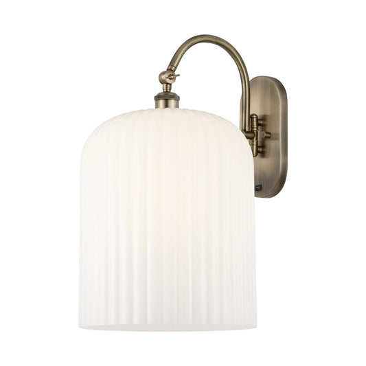Innovations Bridal Veil 12in 1-Light Wall Sconce | Industrial Antique Brass and Gloss White Ribbed Glass | Hallway & Bathroom | Model 918-1W-AB-G559-12GWH