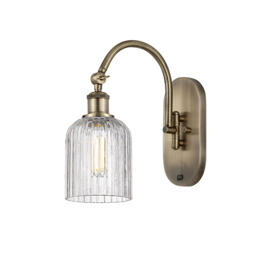 Innovations Bridal Veil 5in 1-Light Wall Sconce | Industrial Antique Brass and Clear Ribbed Glass | Bedroom & Hallway Accent | Model 918-1W-AB-G559-5CL