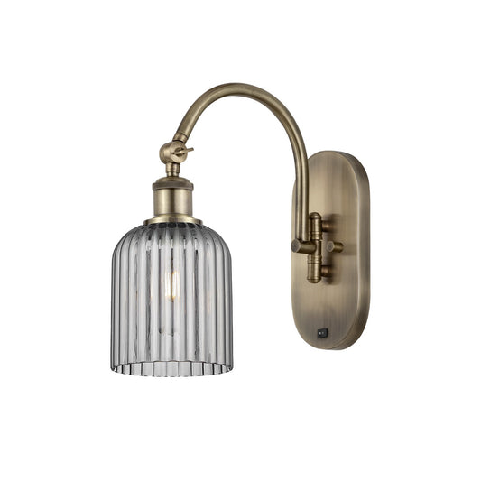 Innovations Bridal Veil 5in 1-Light Wall Sconce | Industrial Antique Brass and Light Smoke Glass | Bedroom & Hallway Accent | Model 918-1W-AB-G559-5SM