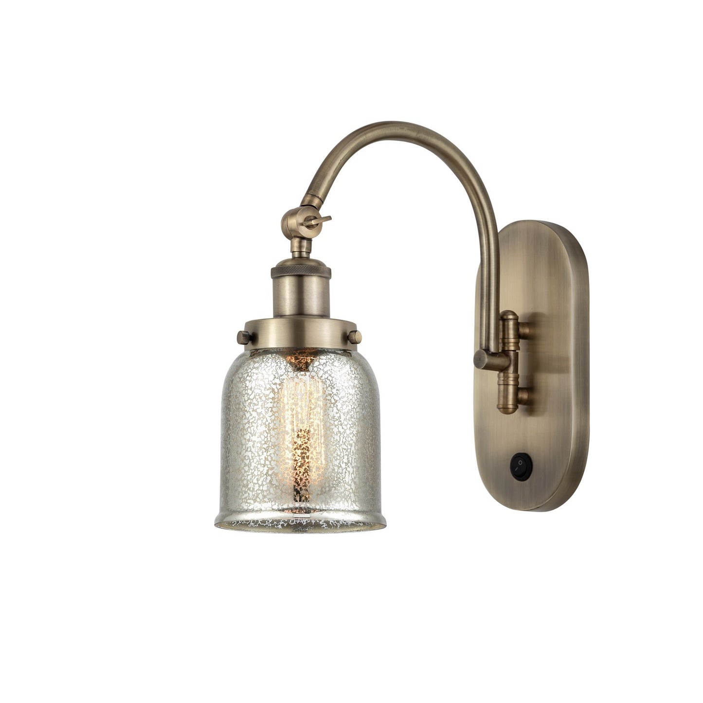 Innovations Bell 5in 1-Light Swing Arm Lamp | Traditional Antique Brass and Silver Plated Mercury Glass | Living Room & Reading | Model 918-1W-AB-G58-LED