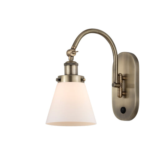 Innovations Lighting Cone 1-Light 6.25in Swing Arm Wall Sconce | Industrial Antique Brass Steel and Matte White Frosted Glass | Model 918-1W-AB-G61-LED