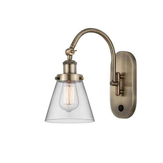 Innovations Lighting Cone 1-Light 6.25in Swing Arm Wall Sconce | Industrial Antique Brass Steel and Clear Glass | Bedroom & | Model 918-1W-AB-G62-LED
