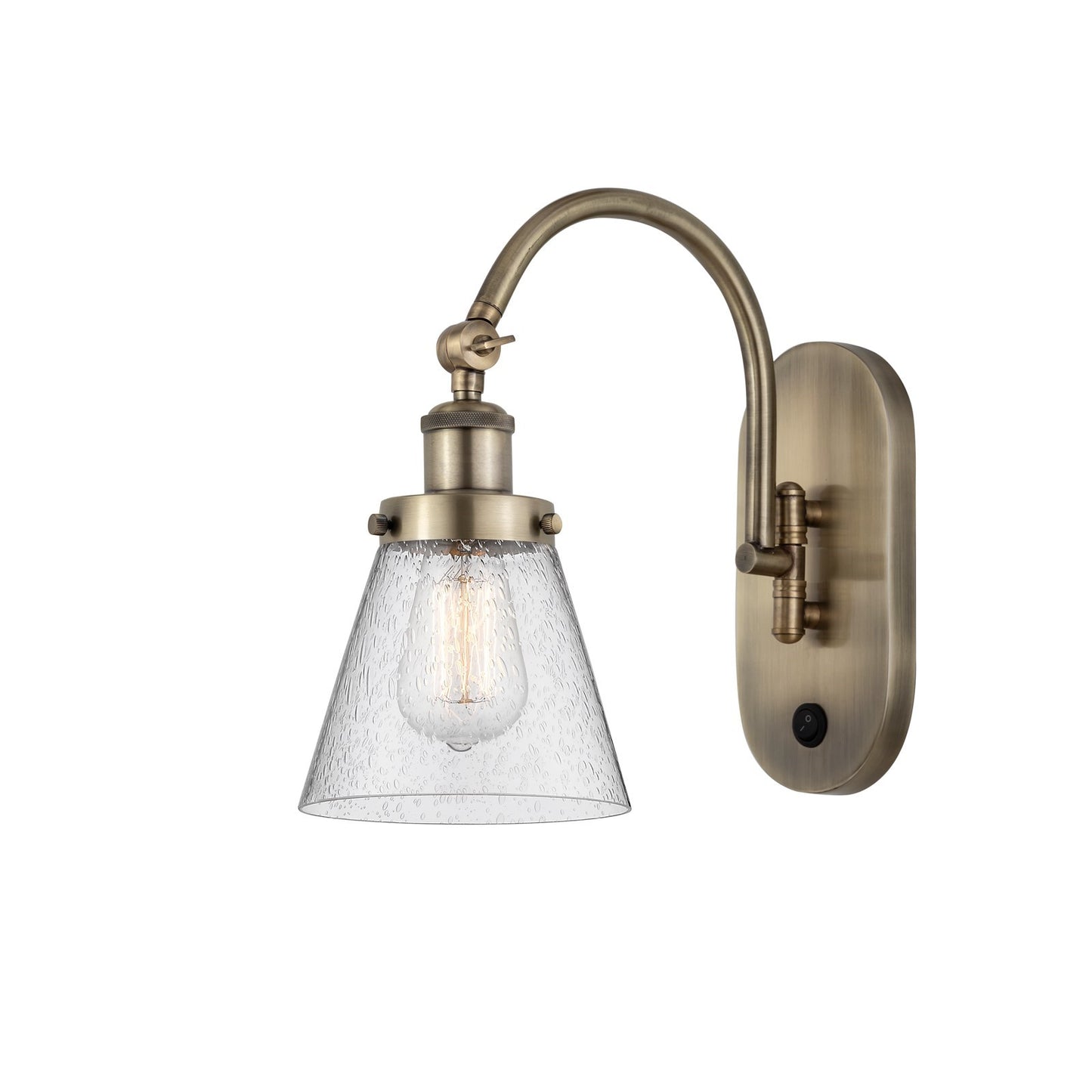 Innovations Cone 6.25in 1-Light Swing Arm Sconce | Industrial Antique Brass and Seedy Glass | Bedroom & Hallway Accent Light | Model 918-1W-AB-G64