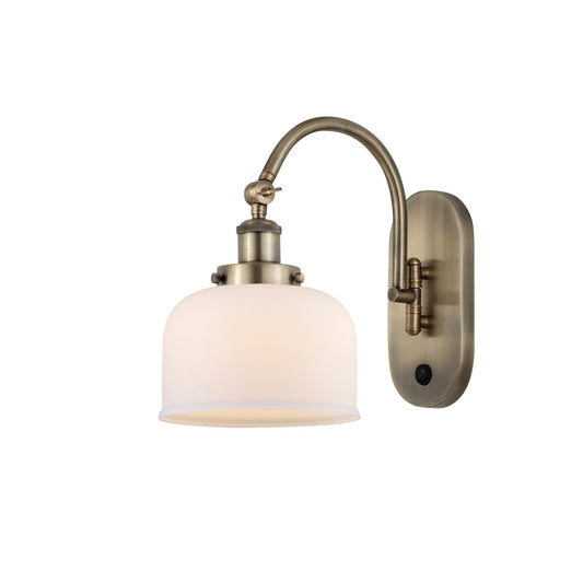 Innovations Bell 8in 1-Light Swing Arm Wall Sconce | Industrial Antique Brass Steel and Matte White Frosted Glass | Bedroom & | Model 918-1W-AB-G71-LED