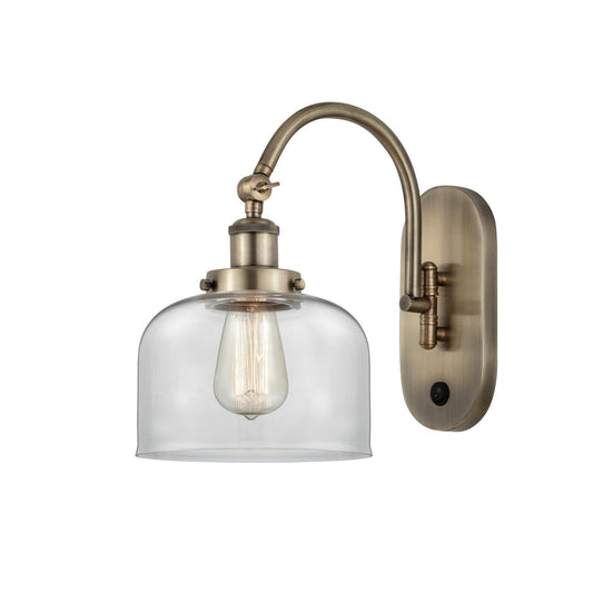 Innovations Bell 8in 1-Light LED Swing Arm Wall Sconce | Industrial Antique Brass Steel and Clear Glass | Bedroom & Living Room | Model 918-1W-AB-G72-LED