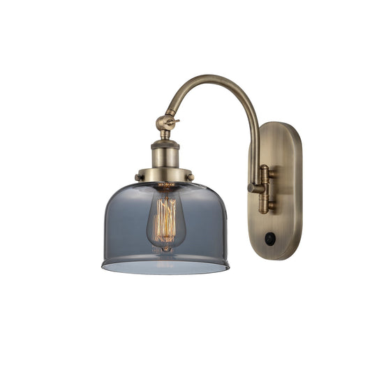 Innovations Bell 8in 1-Light Swing Arm Wall Sconce | Industrial Antique Brass Steel and Light Smoke Glass | Bedroom & Living Room | Model 918-1W-AB-G73