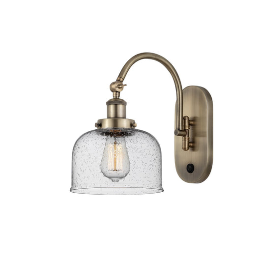 Innovations Bell 8in 1-Light Swing Arm Lamp | Industrial Antique Brass Steel and Seedy Glass | Bedroom & Living Room Reading | Model 918-1W-AB-G74-LED