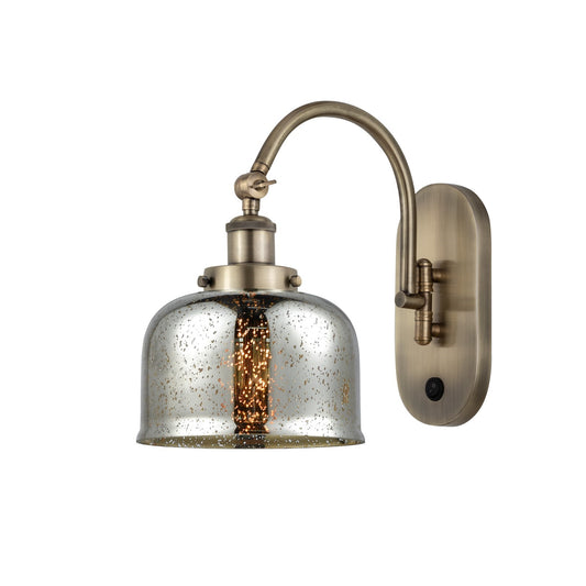 Innovations Bell 8in 1-Light Swing Arm Lamp | Industrial Antique Brass Steel and Silver Plated Mercury Glass | Bedroom & Living Room | Model 918-1W-AB-G78
