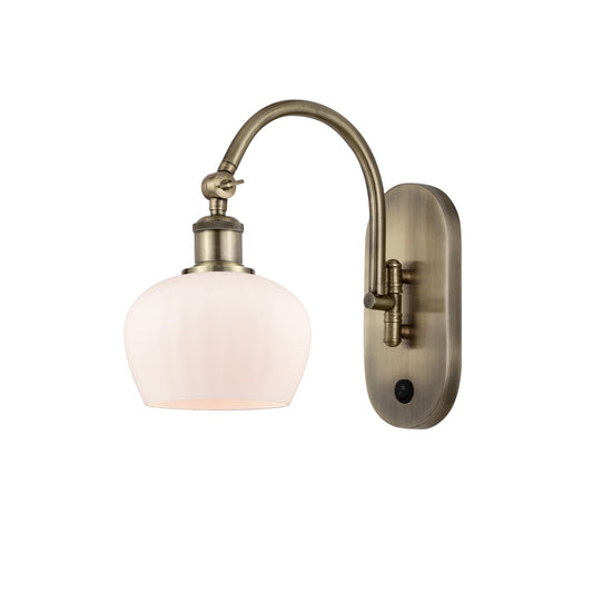 Innovations Fenton 7in 1-Light Wall Sconce | Industrial Antique Brass and Matte White Ribbed Glass | Bathroom & Hallway Accent | Model 918-1W-AB-G91