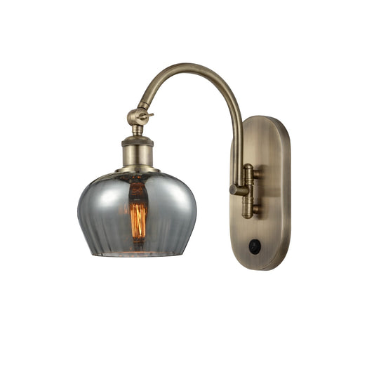 Innovations Fenton 1-Light 6.5in Wall Sconce | Industrial Antique Brass and Light Smoke Ribbed Glass | Hallway & Bathroom Accent | Model 918-1W-AB-G93