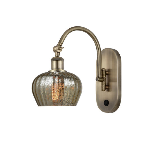 Innovations Fenton 1-Light 6.5in Wall Sconce | Industrial Antique Brass and Mercury Ribbed Glass | Hallway & Bathroom Accent | Model 918-1W-AB-G96