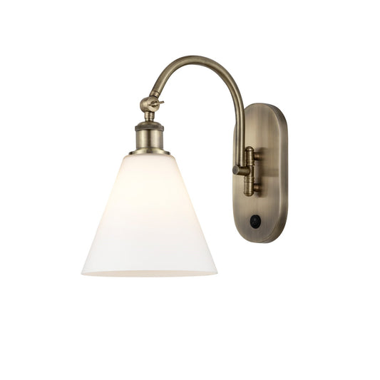 Innovations Berkshire Glass 1-Light 8in Wall Sconce | Industrial Antique Brass and Matte White Cased Glass | Hallway & Bathroom | Model 918-1W-AB-GBC-81