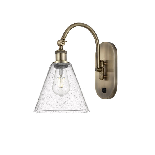 Innovations Berkshire Glass 8in 1-Light Wall Sconce | Industrial Antique Brass Steel and Seedy Glass | Bedroom & Hallway Accent | Model 918-1W-AB-GBC-84