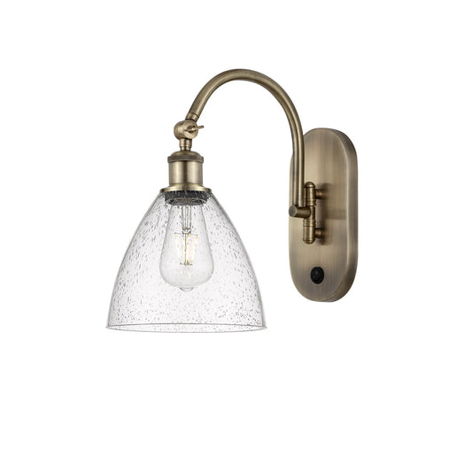 Innovations Bristol 7.5in 1-Light Wall Sconce | Industrial Antique Brass Steel and Seedy Glass Dome | Hallway & Bedroom Accent | Model 918-1W-AB-GBD-754
