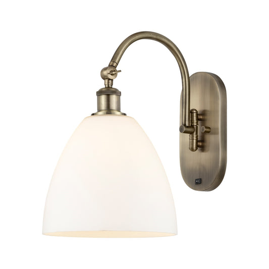 Innovations Bristol 9in 1-Light Wall Sconce | Industrial Antique Brass Steel and Matte White Glass Dome | Hallway & Bedroom | Model 918-1W-AB-GBD-91